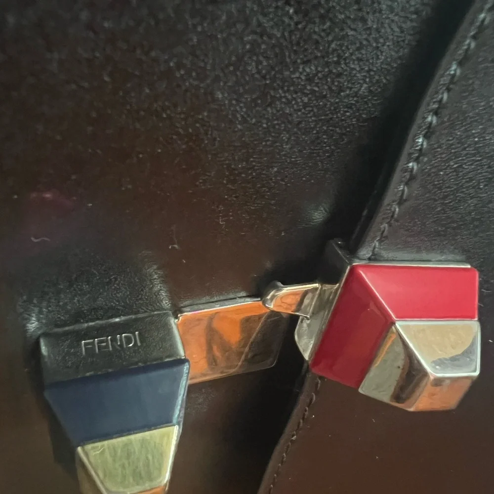 Fendi Kan l Small Bag. Black Leather with silver and leather crossbody strap. - Picture 8 of 16